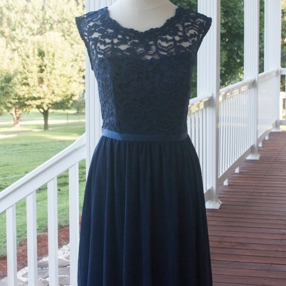 Lace & Chiffon Navy/Marine David’s Bridal Dress